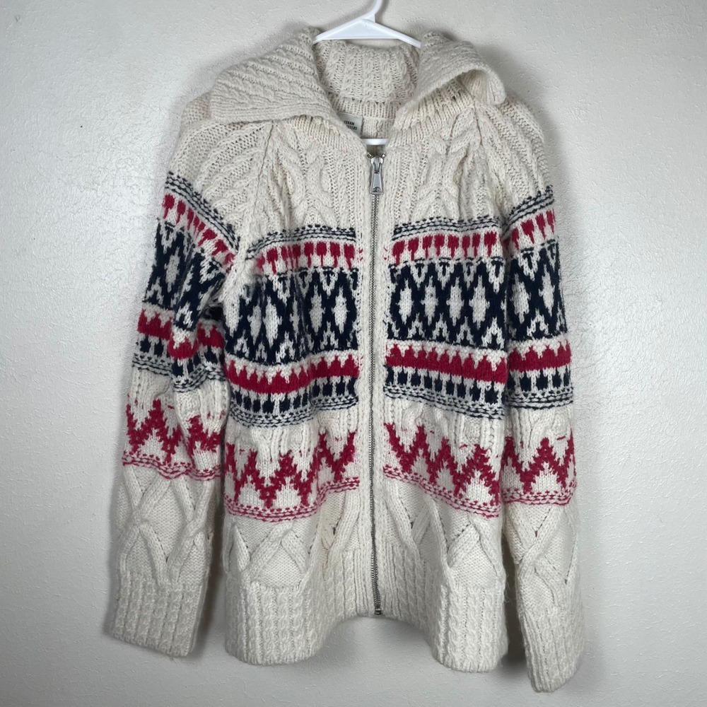 Urban Outfitters Womens Small Fair Isle Chunky Cable Knit Full Zip Cardigan